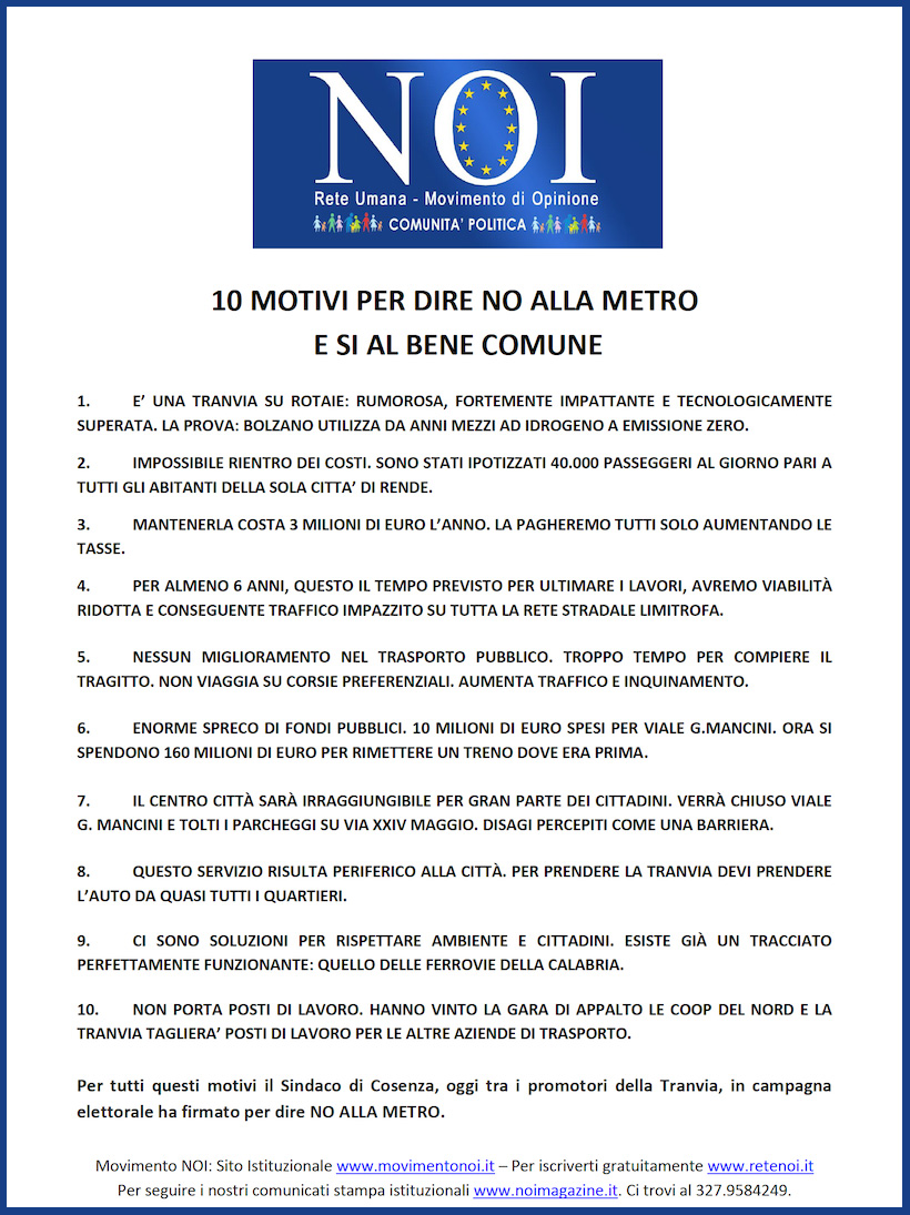 10 Motivi per dire NO alla Metro