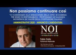 Fabio Gallo Portavoce Nazionale: Annuncio Candidatura Amministrative 2020 Cosenza