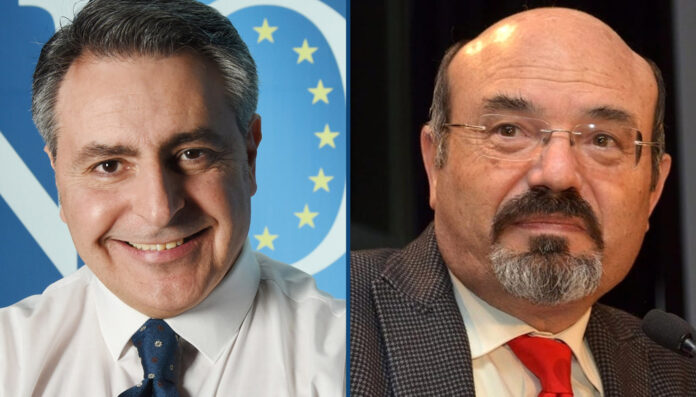 Nella foto da sx: Fabio Gallo (Movimento civico NOI) e Pino Aprile (Movimento Equità Territoriale)